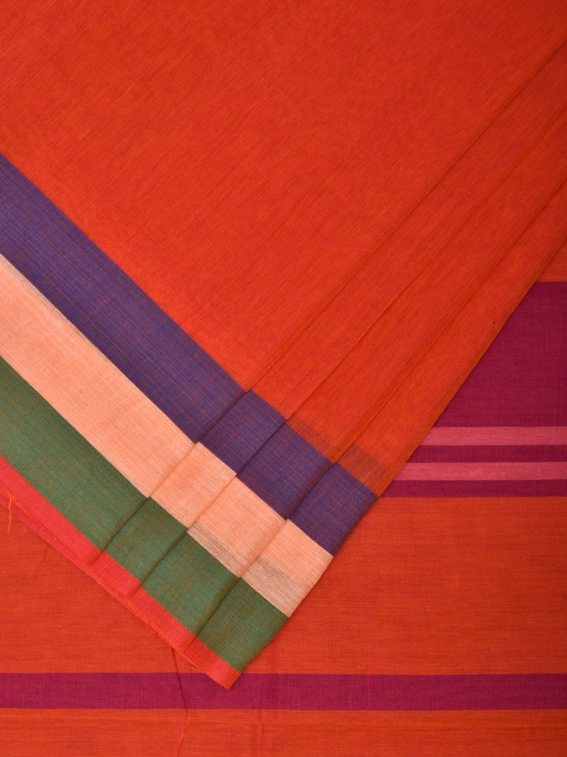 Orange Venkatagiri Cotton Handloom Saree with Strips Border Design v0074