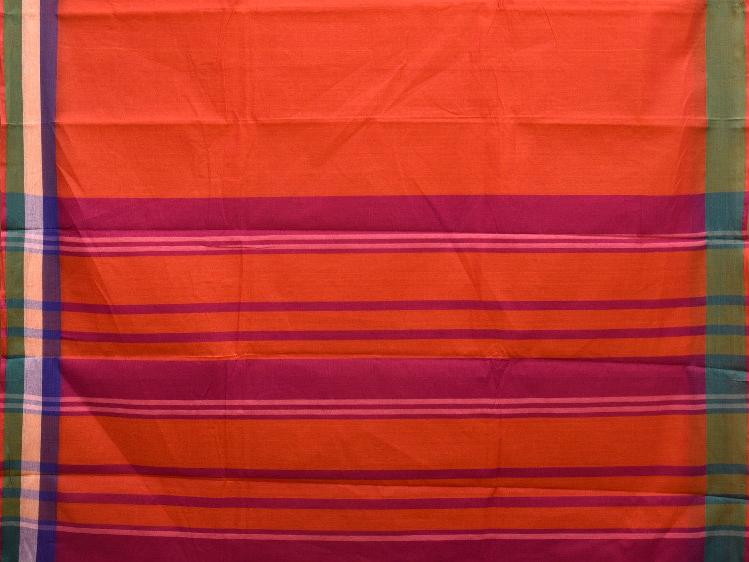 Orange Venkatagiri Cotton Handloom Saree with Strips Border Design v0074