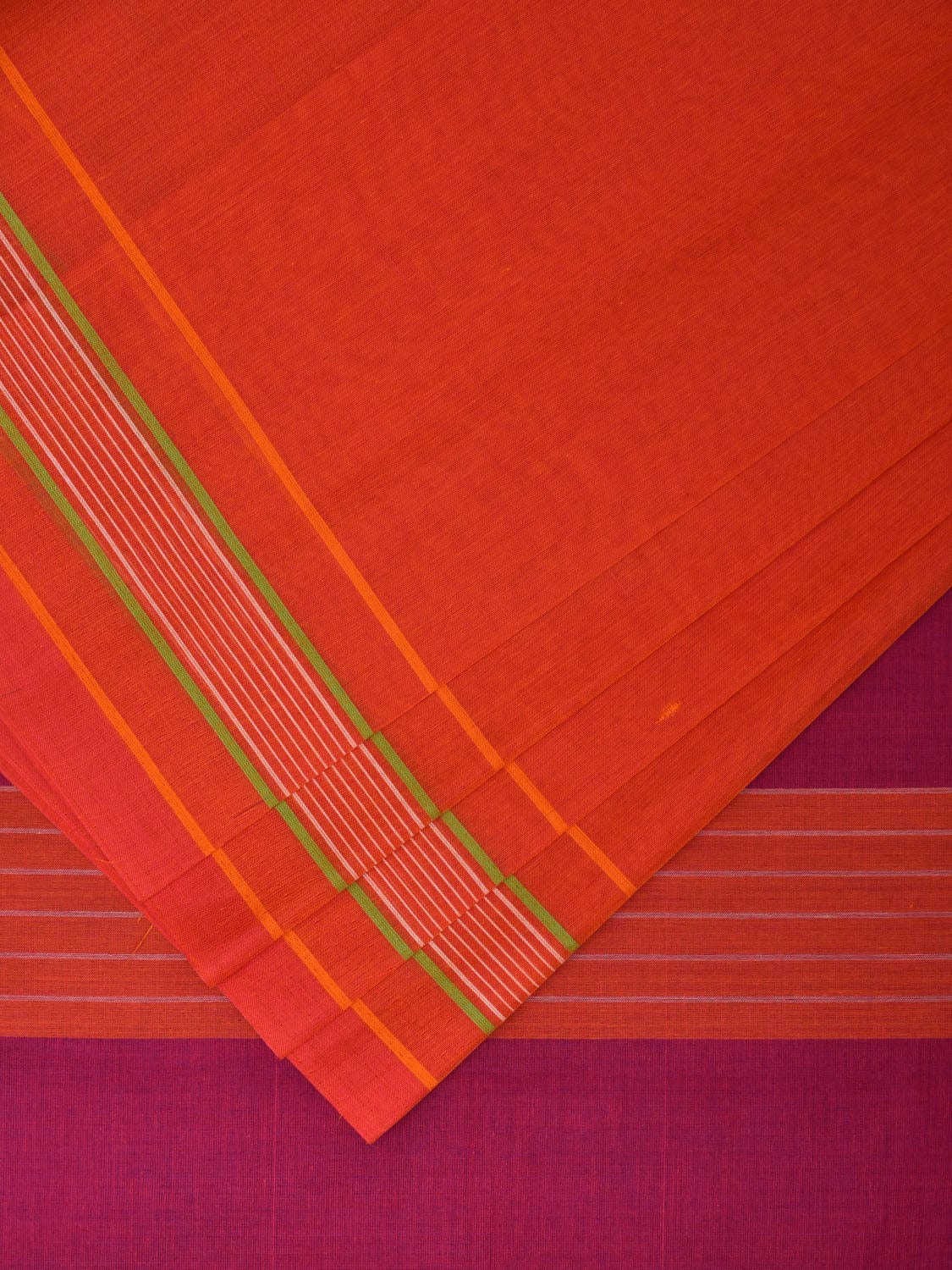 Orange Venkatagiri Cotton Handloom Saree with Strips Border Design v0075
