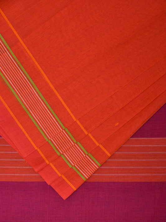 Orange Venkatagiri Cotton Handloom Saree with Strips Border Design v0075