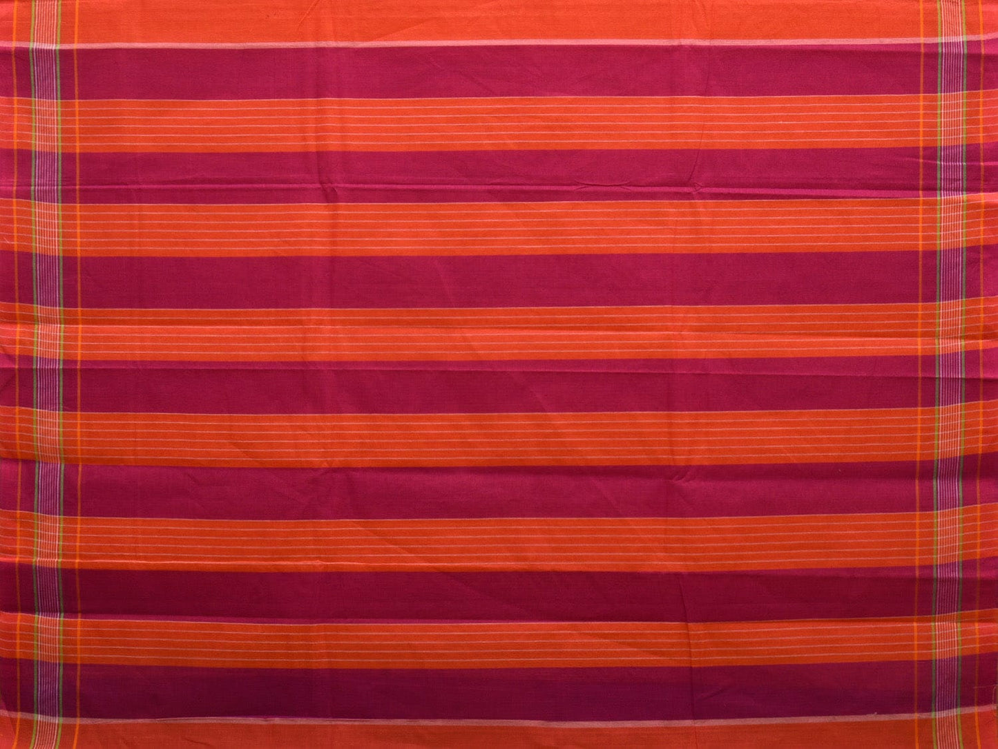 Orange Venkatagiri Cotton Handloom Saree with Strips Border Design v0075