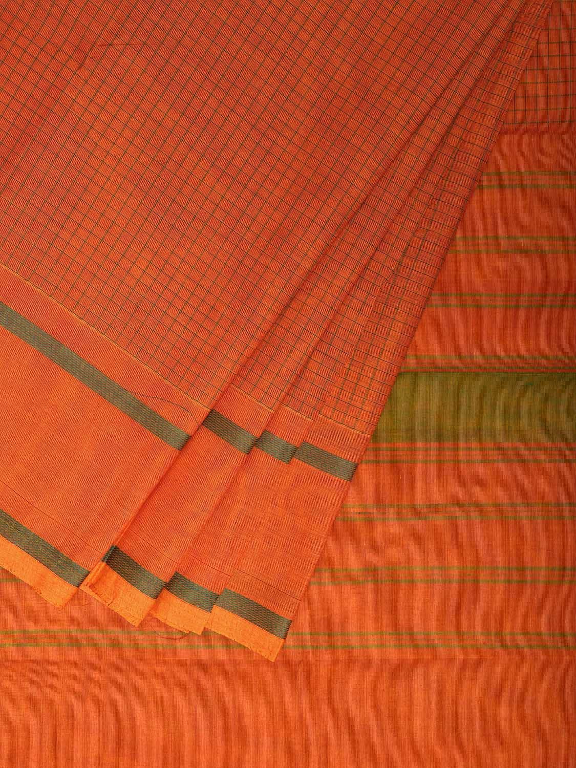 Orange Venkatagiri Cotton Saree with Checks and Strips Pallu Design v0113