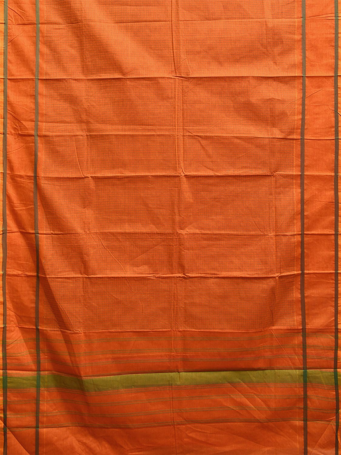 Orange Venkatagiri Cotton Saree with Checks and Strips Pallu Design v0113