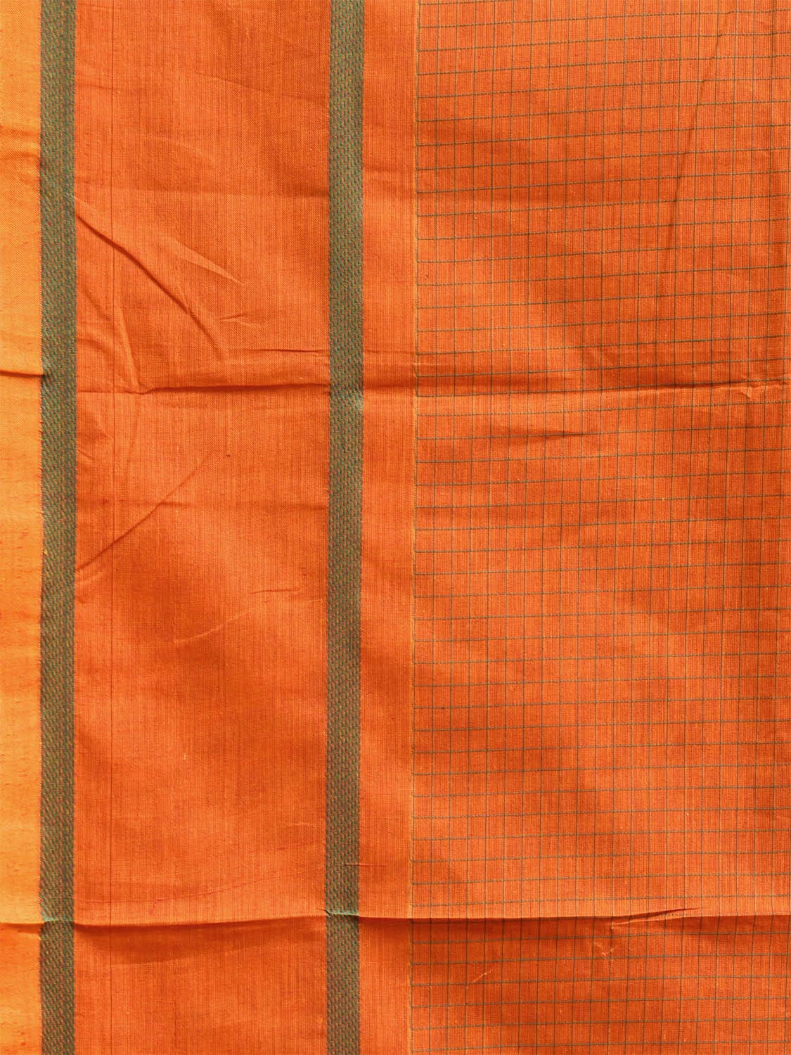 Orange Venkatagiri Cotton Saree with Checks and Strips Pallu Design v0113