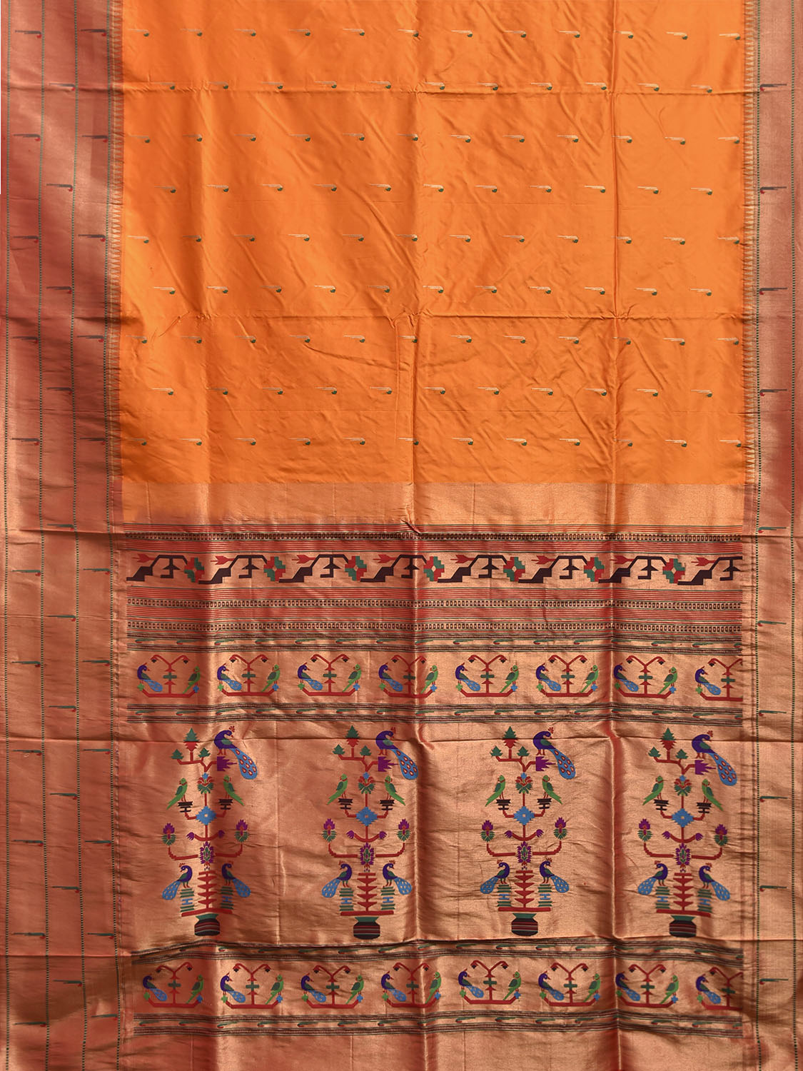 Orange Paithani Silk Saree with Triple Muniya Border Design p0498