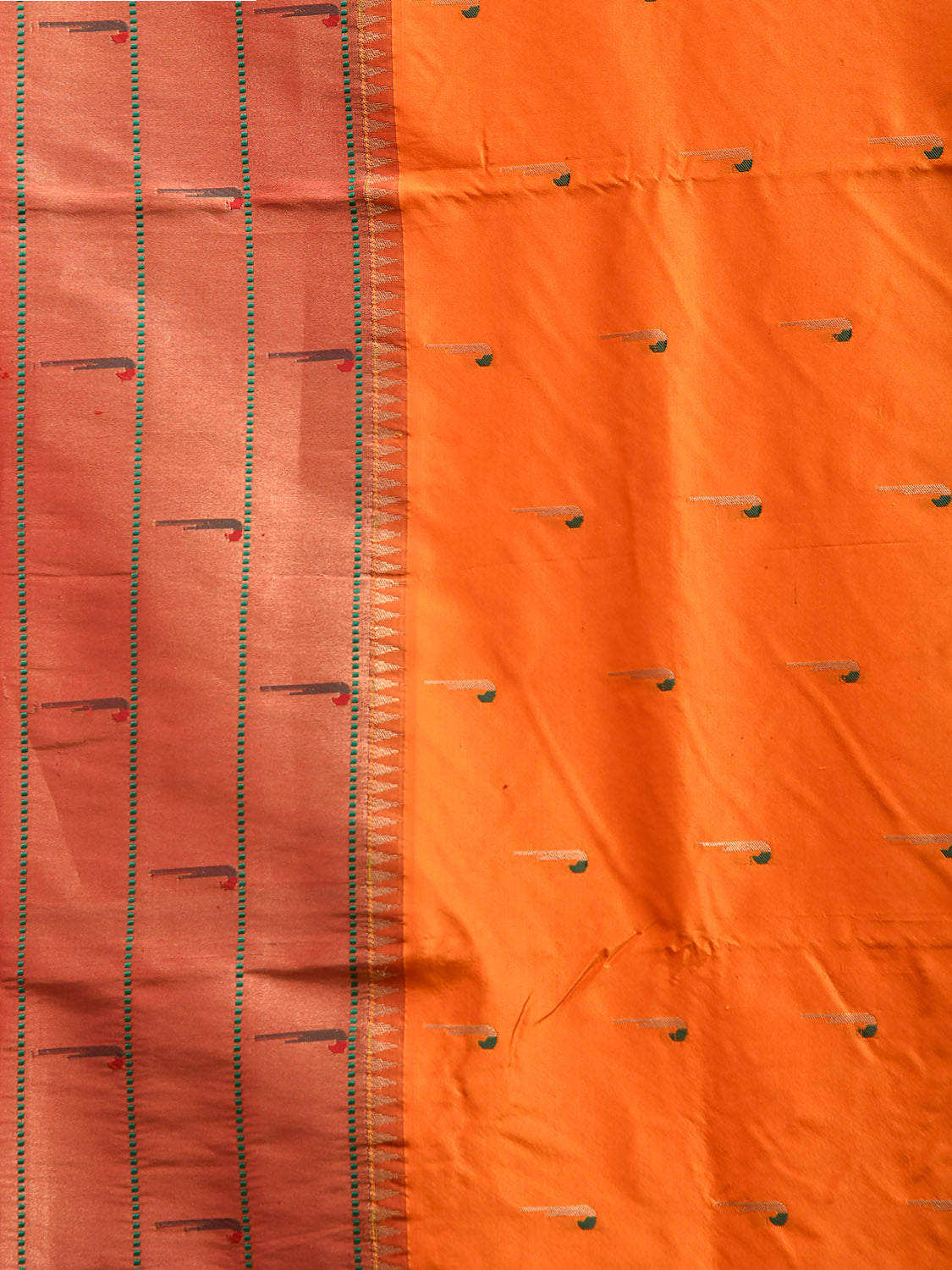 Orange Paithani Silk Saree with Triple Muniya Border Design p0498