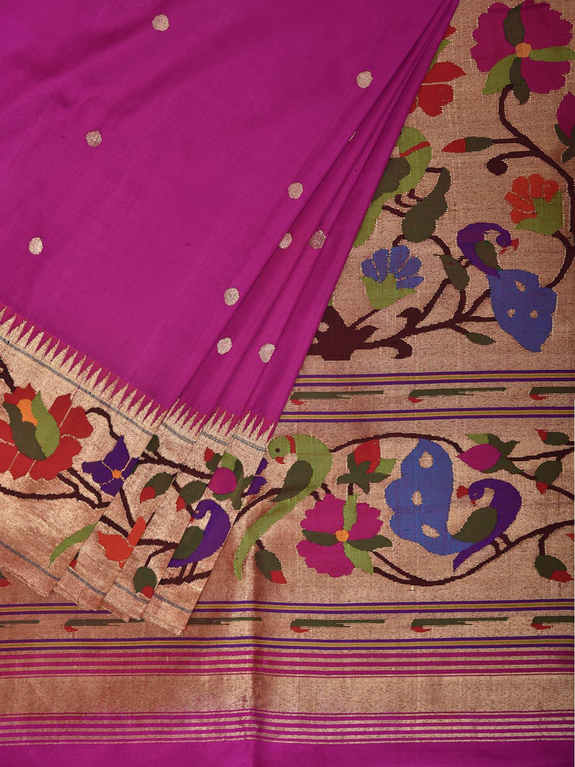 Pink Paithani Silk Handloom Saree with Peacock and Parrot Border Design p0499