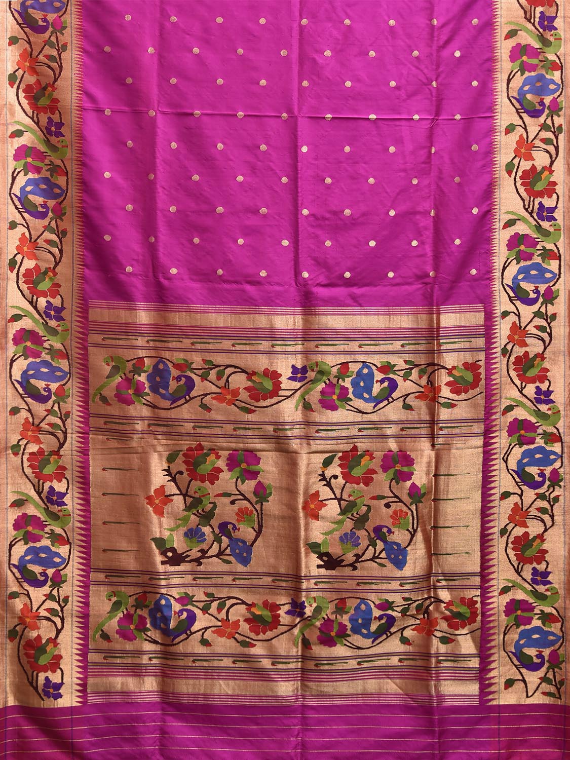 Pink Paithani Silk Handloom Saree with Peacock and Parrot Border Design p0499