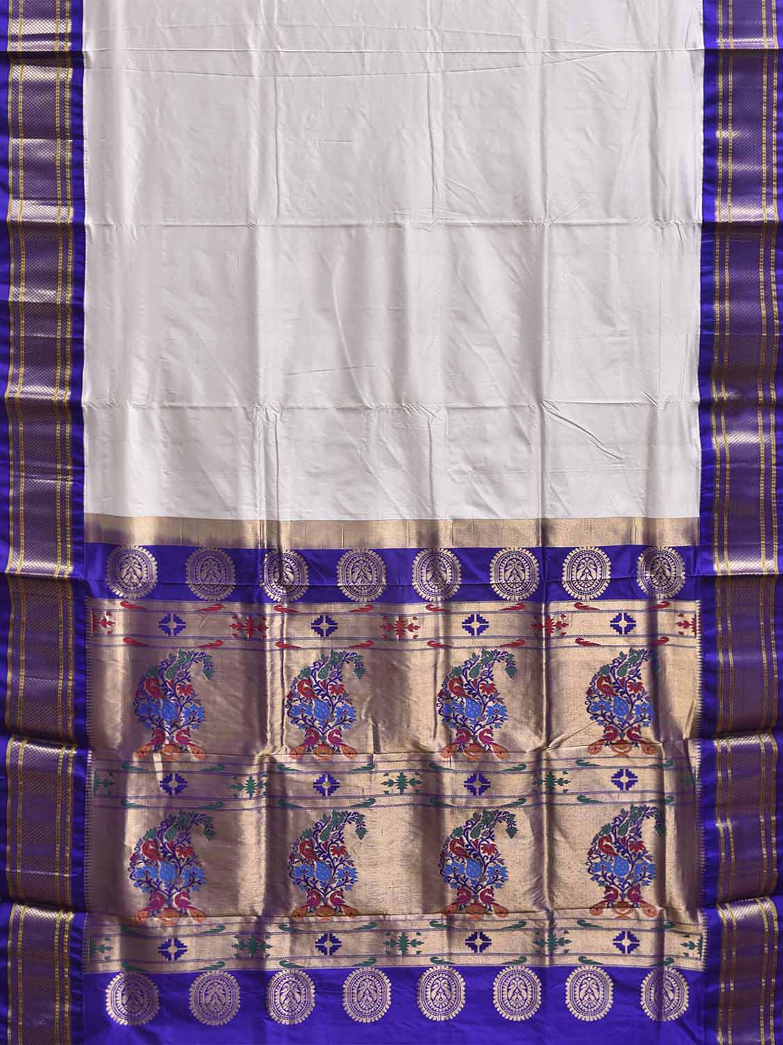 White and Blue Paithani Silk Saree with Pallu Design p0501