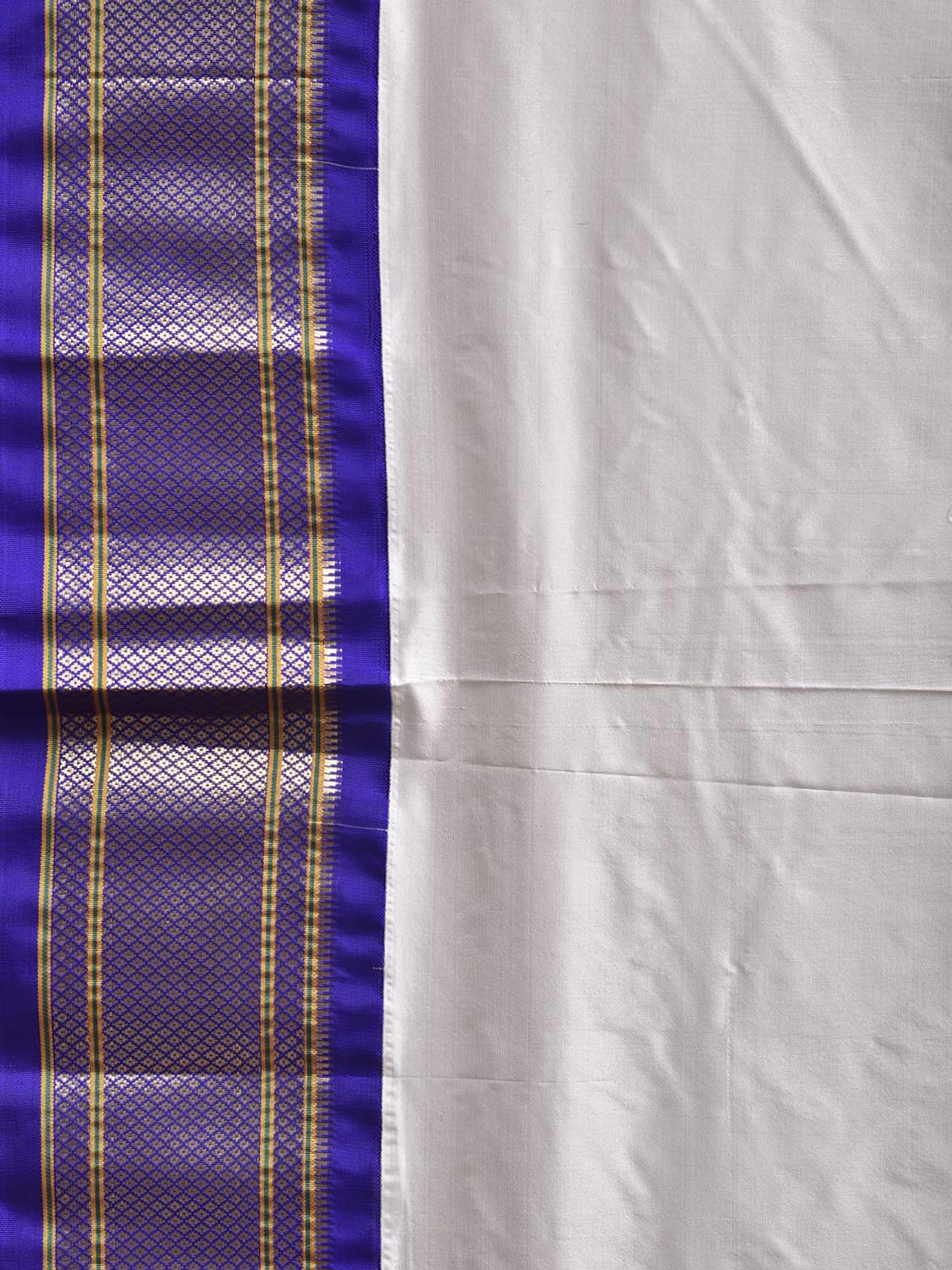 White and Blue Paithani Silk Saree with Pallu Design p0501
