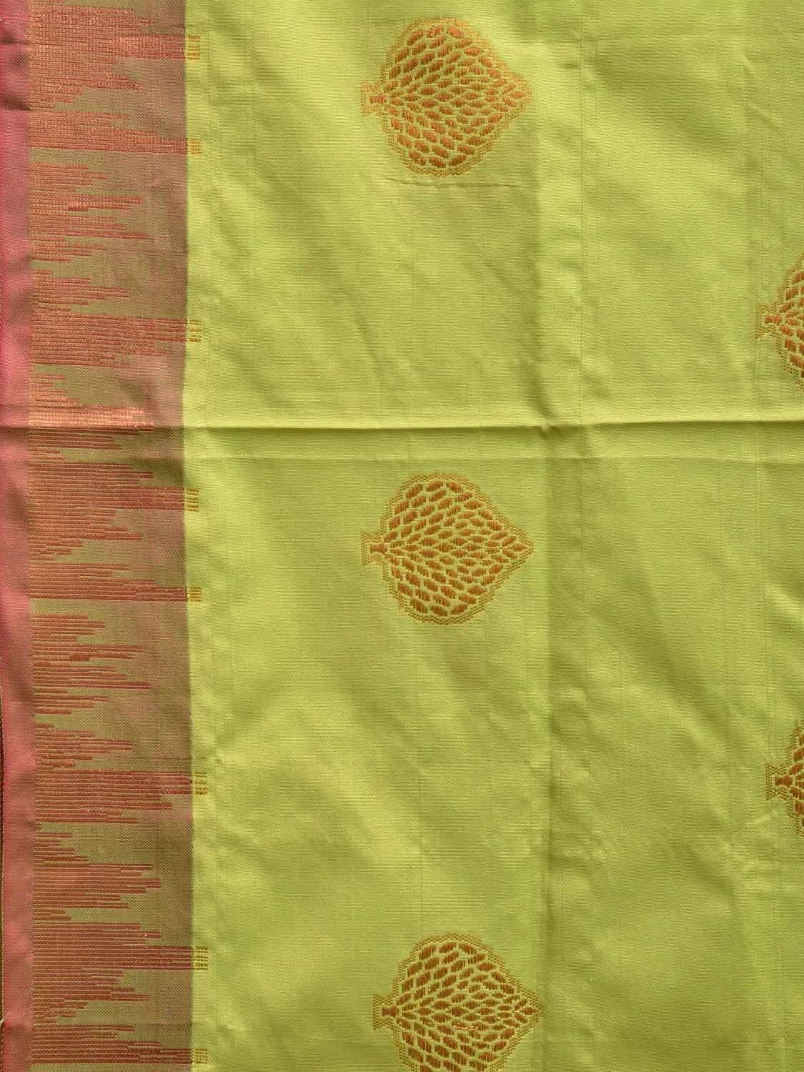 Parrot Green and Red Katan Silk Saree with Border and Body Butta Design b0083ds