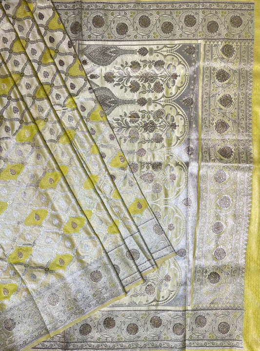 Pastel Banaras Katan Silk Saree with Siroski Work and Border Design b0135ds