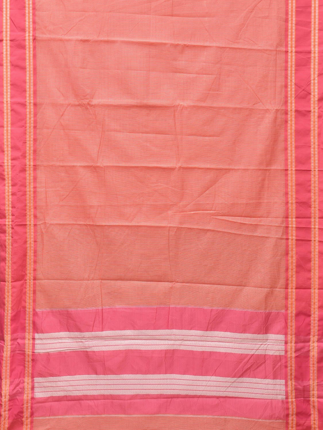 Peach and Baby Pink Bamboo Cotton Saree with Small Checks Design No Blouse bc0151