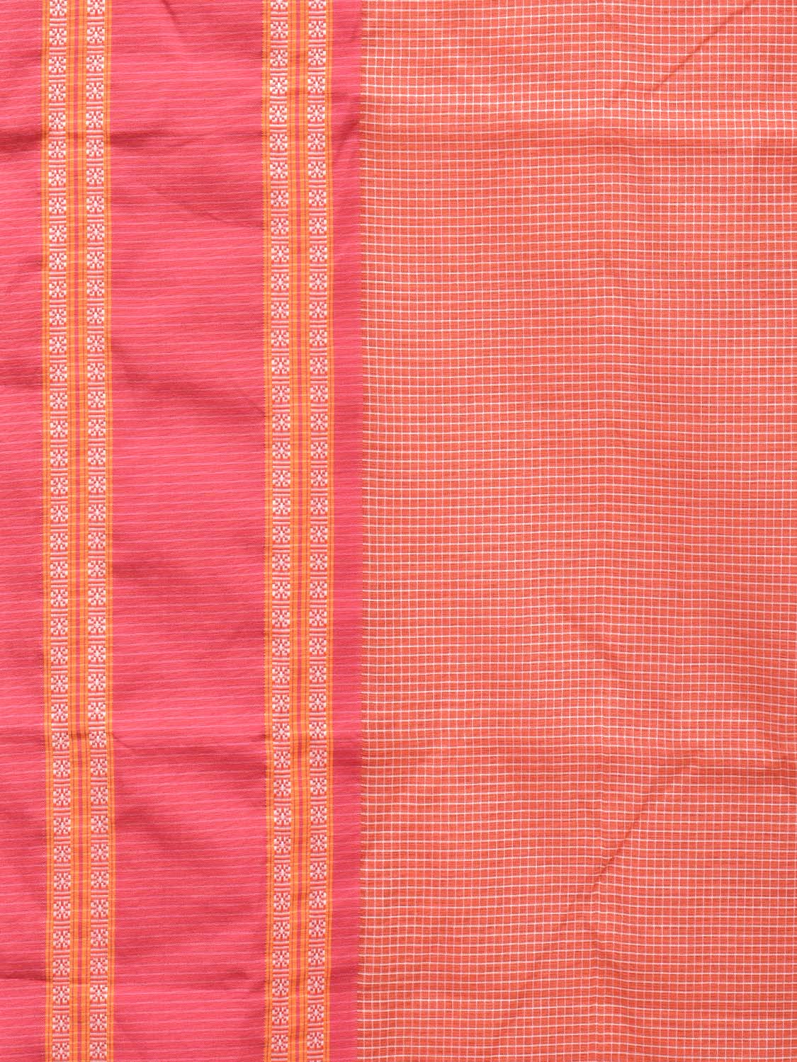Peach and Baby Pink Bamboo Cotton Saree with Small Checks Design No Blouse bc0151
