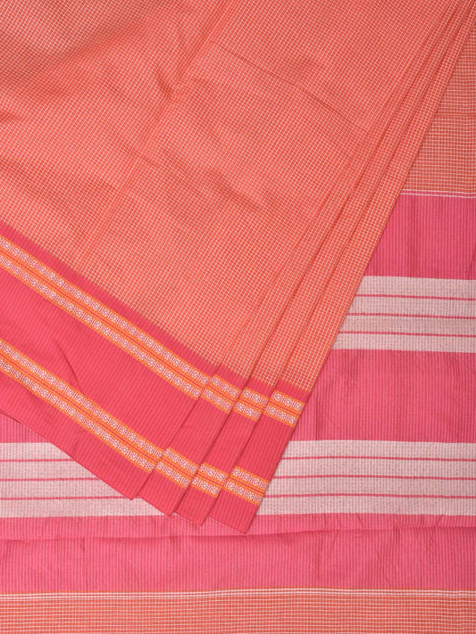 Peach and Baby Pink Bamboo Cotton Saree with Small Checks Design No Blouse bc0151