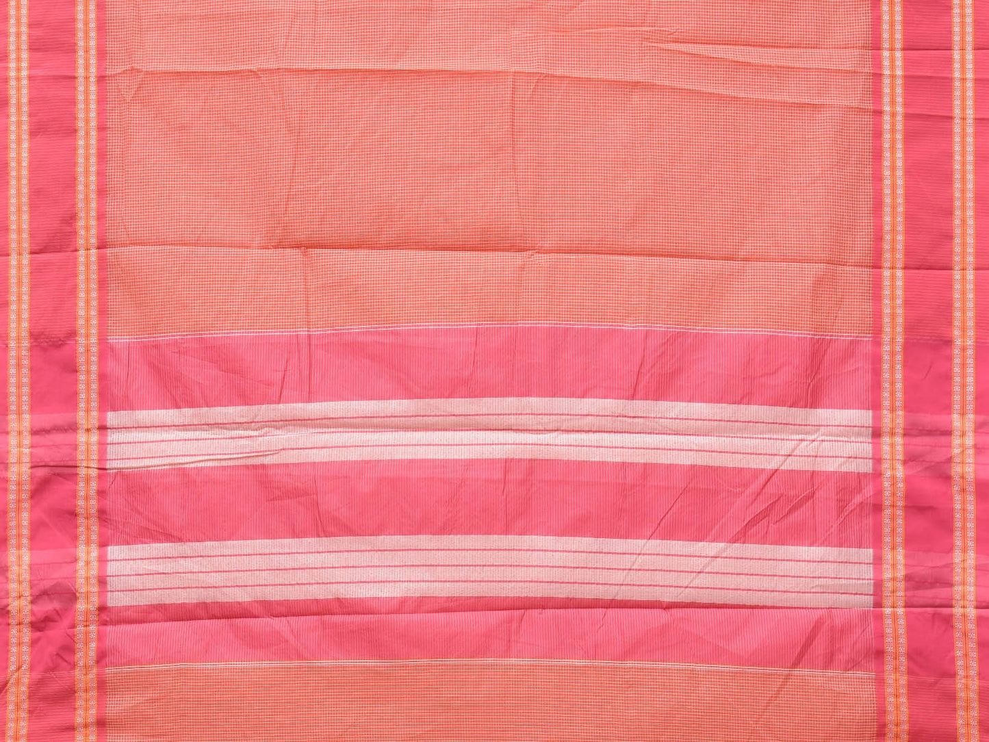 Peach and Baby Pink Bamboo Cotton Saree with Small Checks Design No Blouse bc0151