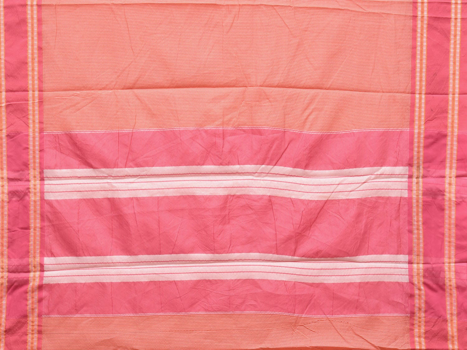 Peach and Baby Pink Bamboo Cotton Saree with Small Checks Design No Blouse bc0176