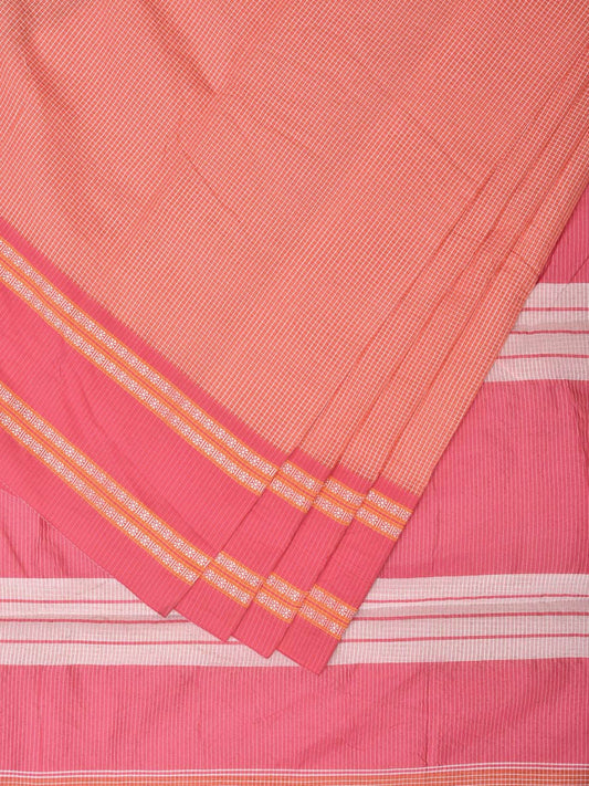 Peach and Baby Pink Bamboo Cotton Saree with Small Checks Design No Blouse bc0176