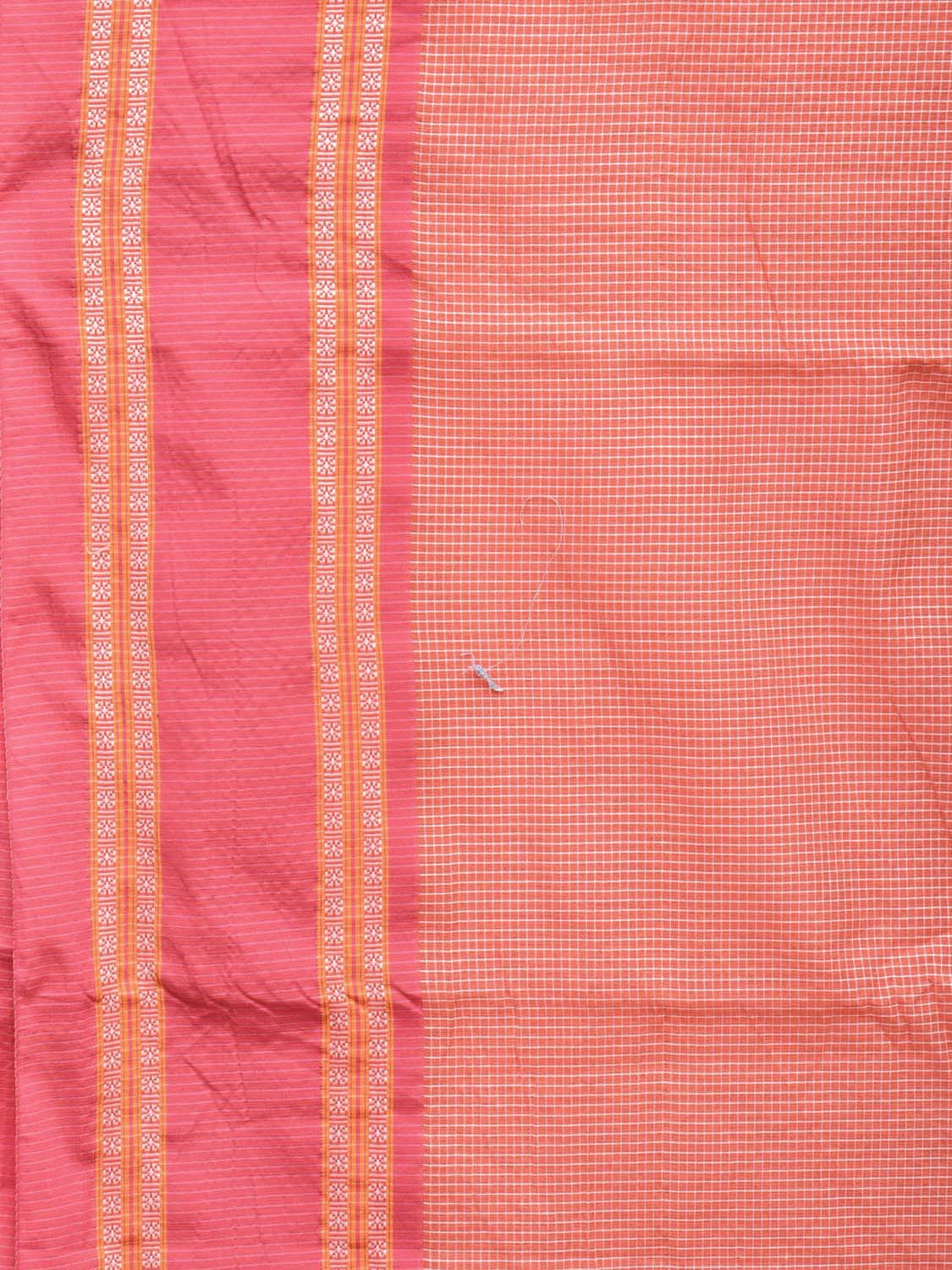 Peach and Baby Pink Bamboo Cotton Saree with Small Checks Design No Blouse bc0176