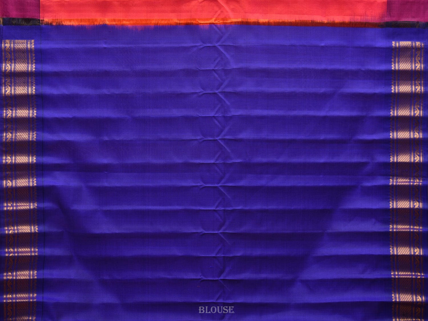 Peach and Blue Gadwal Silk Handloom Saree with Mango Pallu and Temple Border Design g0312