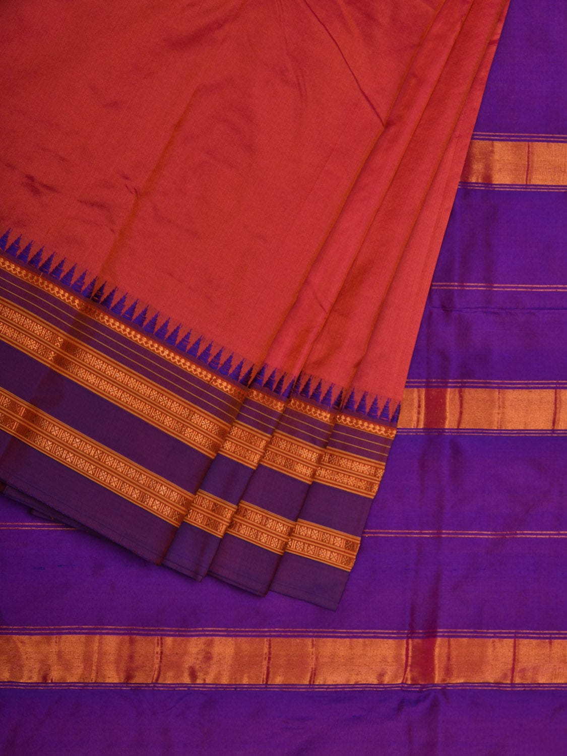 Peach and Blue Narayanpet Silk Handloom Plain Saree with Traditional Border Design No Blouse np0577