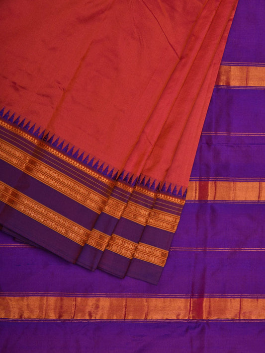 Peach and Blue Narayanpet Silk Handloom Plain Saree with Traditional Border Design No Blouse np0577