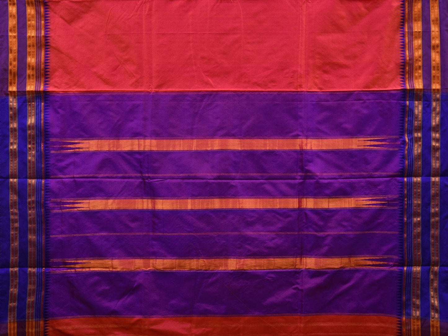 Peach and Blue Narayanpet Silk Handloom Plain Saree with Traditional Border Design No Blouse np0577