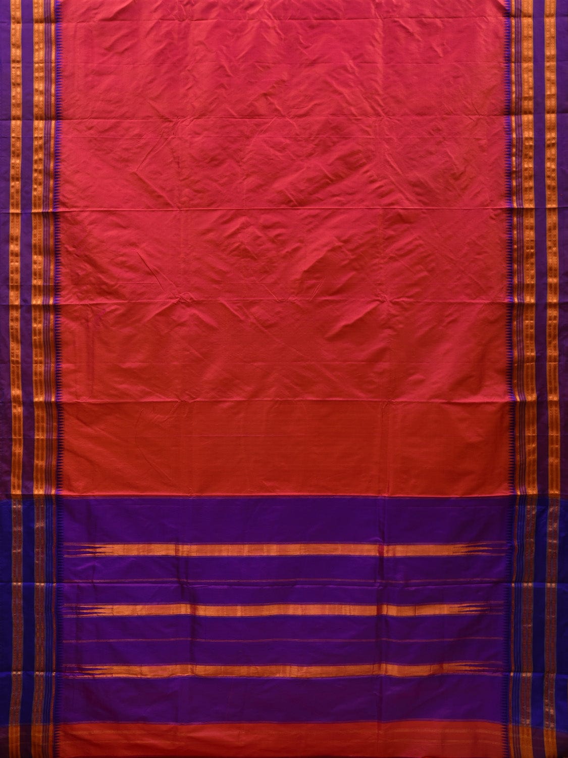 Peach and Blue Narayanpet Silk Handloom Plain Saree with Traditional Border Design No Blouse np0577