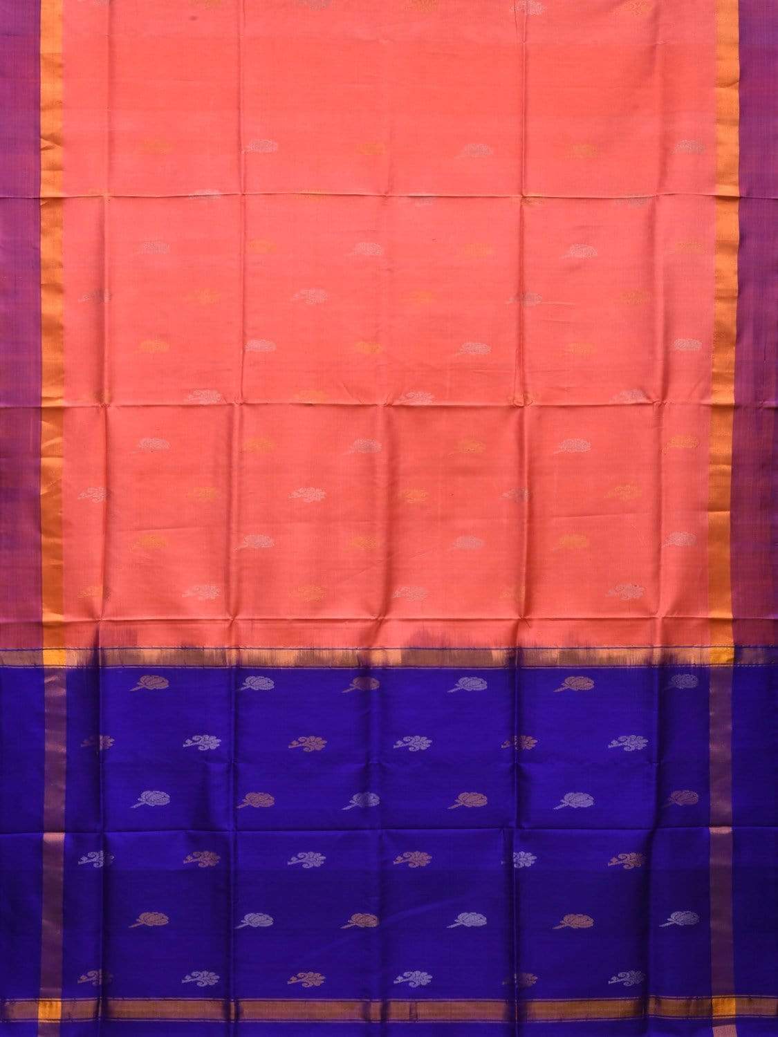 Peach and Blue Uppada Silk Handloom Saree with Buta and Contrast Pallu Design u1744