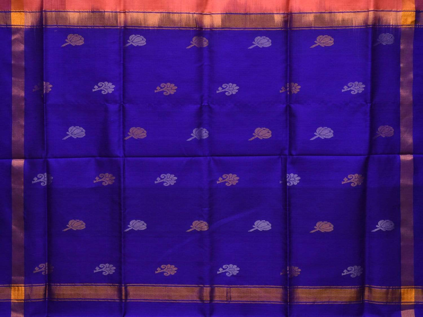 Peach and Blue Uppada Silk Handloom Saree with Buta and Contrast Pallu Design u1744