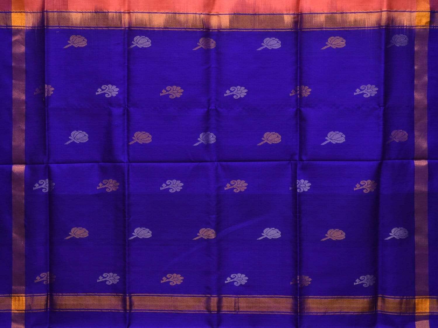 Peach and Blue Uppada Silk Handloom Saree with Buta and Contrast Pallu Design u1744