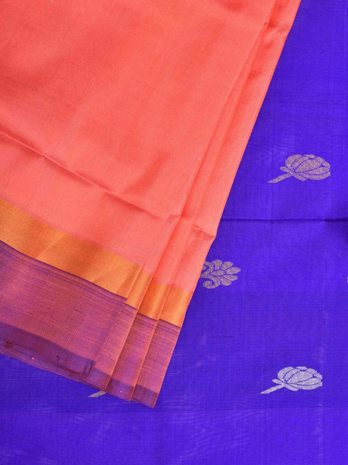 Peach and Blue Uppada Silk Handloom Saree with Buta and Contrast Pallu Design u1744