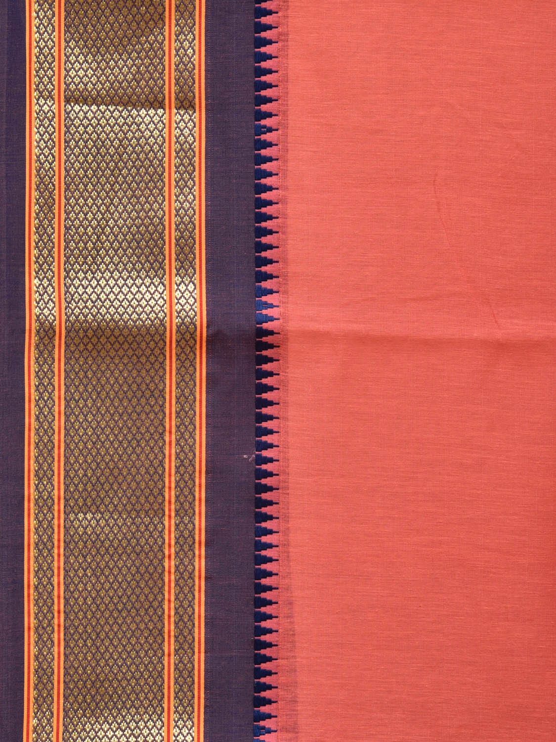 Peach and Dark Blue Bamboo Cotton Plain Saree with Zari Border Design bc0104