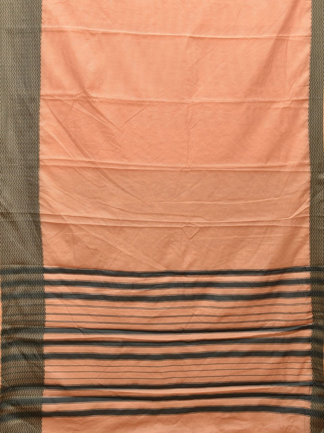 Peach and Dark Green Bamboo Cotton Saree with Strips Design No Blouse bc0378