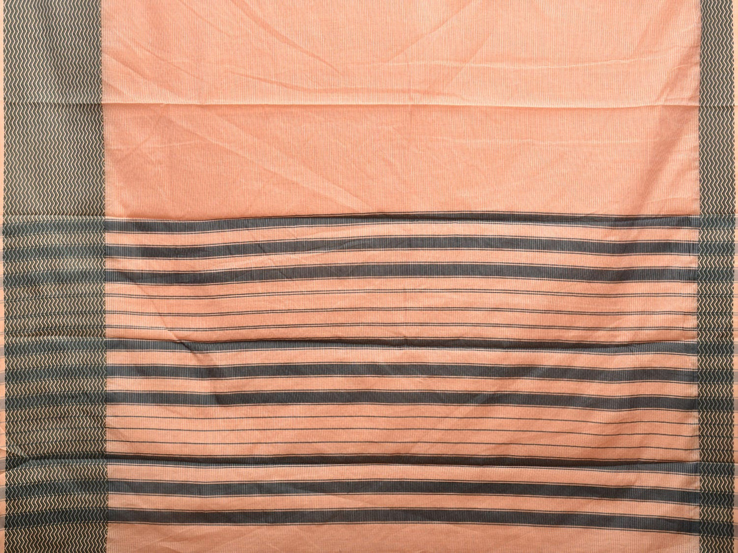 Peach and Dark Green Bamboo Cotton Saree with Strips Design No Blouse bc0378