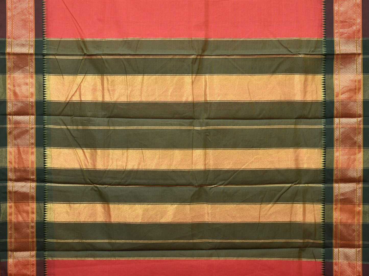 Peach and Green Bamboo Cotton Plain Saree with Strips Pallu Design No Blouse bc0255