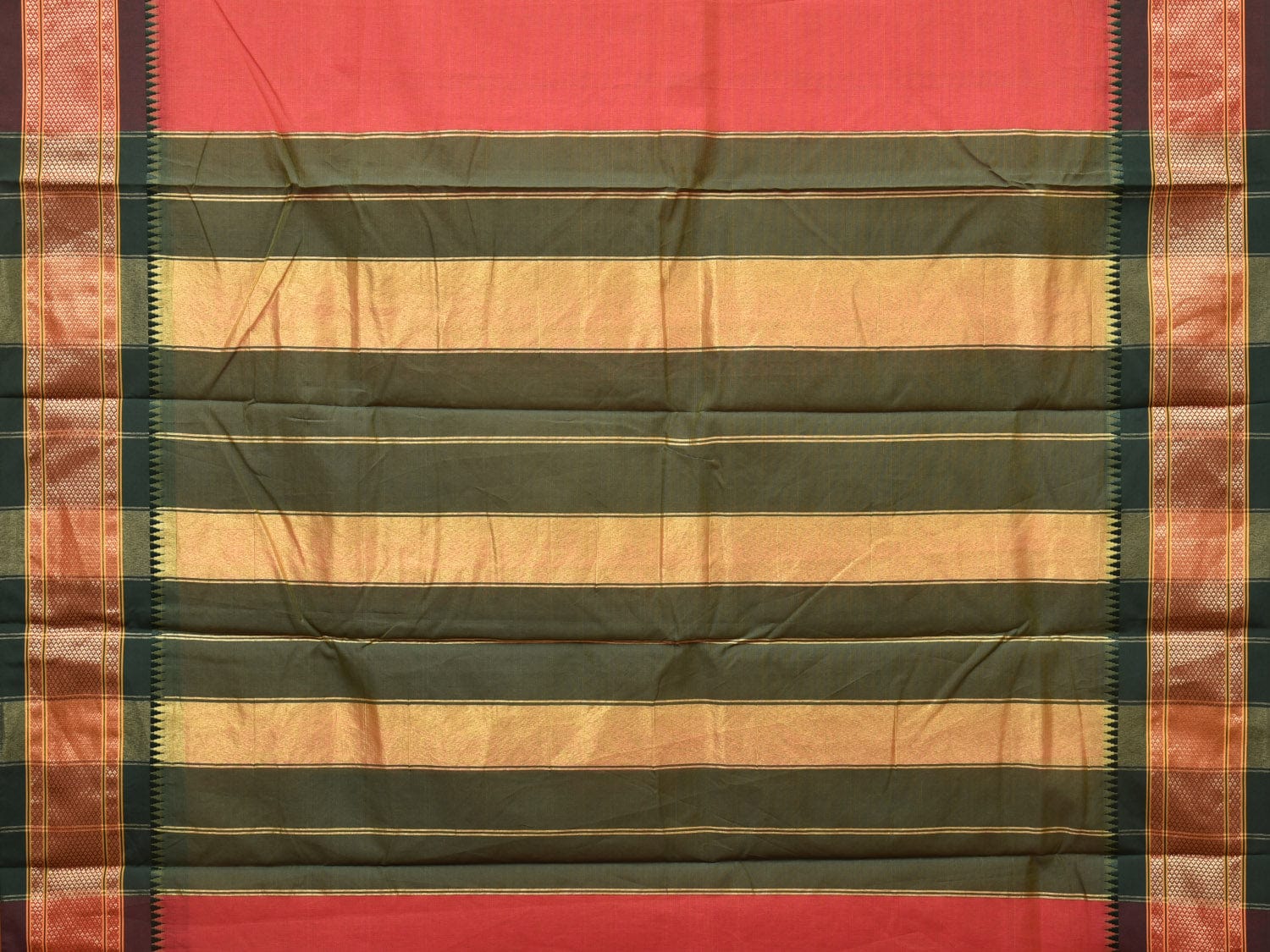 Peach and Green Bamboo Cotton Plain Saree with Strips Pallu Design No Blouse bc0255