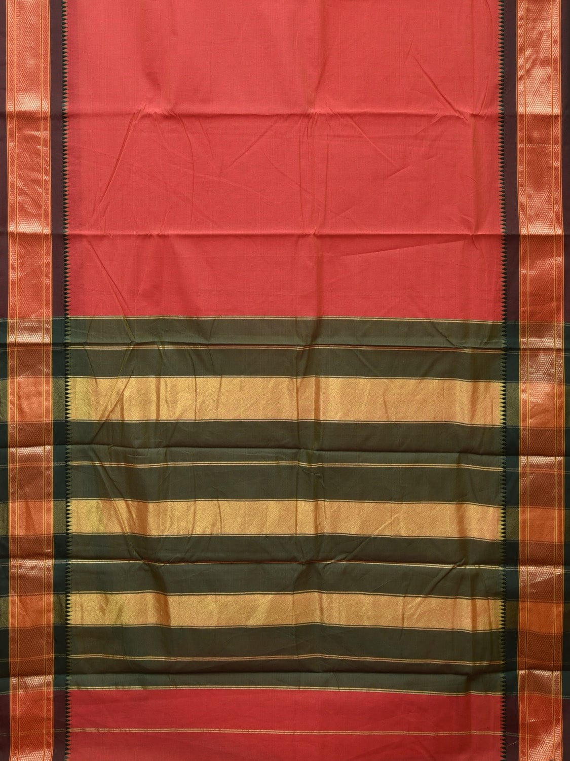 Peach and Green Bamboo Cotton Plain Saree with Strips Pallu Design No Blouse bc0255