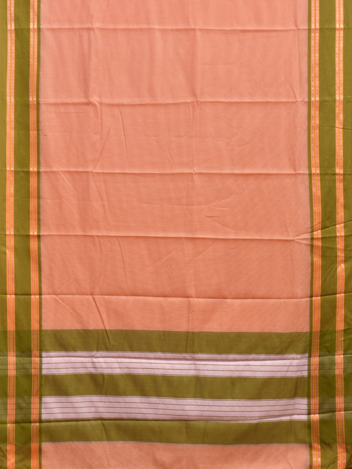 Peach and Green Bamboo Cotton Saree with Small Checks Design No Blouse bc0280