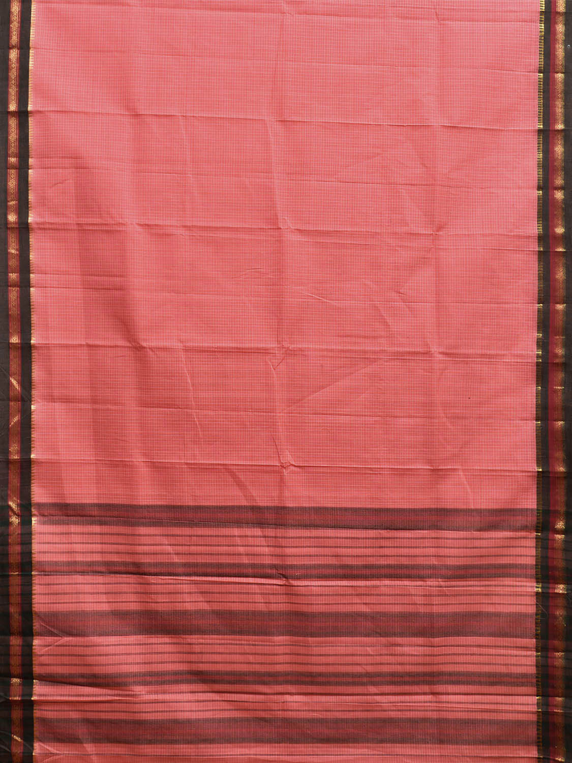 Peach and Green Narayanpet Cotton Handloom Saree with Checks Design No Blouse np1067