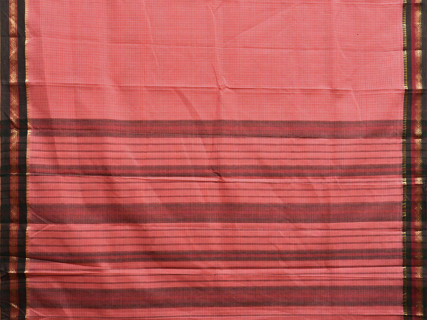 Peach and Green Narayanpet Cotton Handloom Saree with Checks Design No Blouse np1067