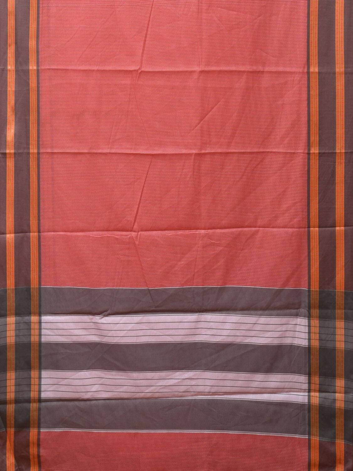 Peach and Grey Bamboo Cotton Saree with Small Checks Design No Blouse bc0262