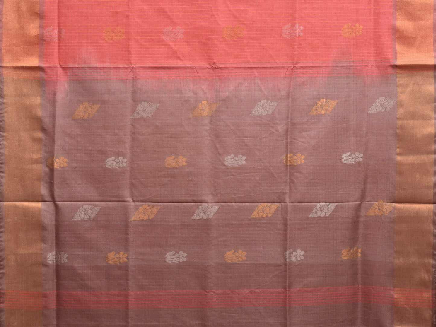 Peach and Grey Uppada Plain Silk Handloom Saree with Buta and Contrast Pallu Design u2247