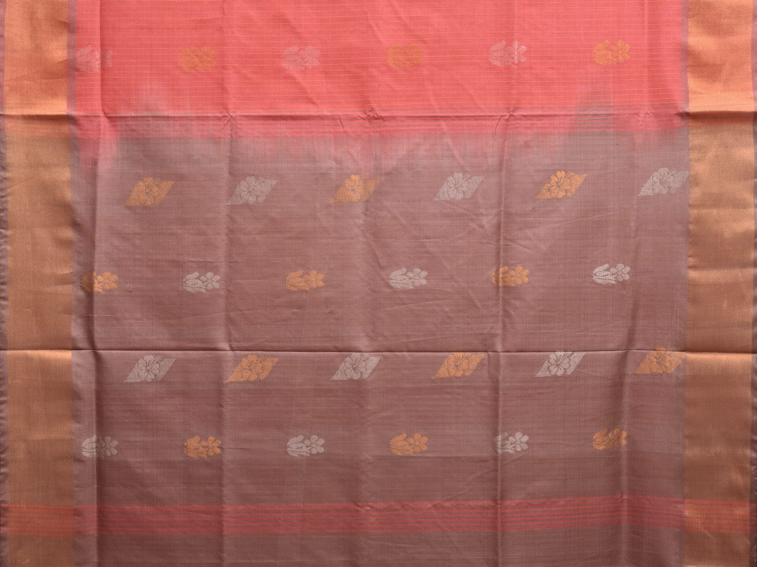 Peach and Grey Uppada Plain Silk Handloom Saree with Buta and Contrast Pallu Design u2247