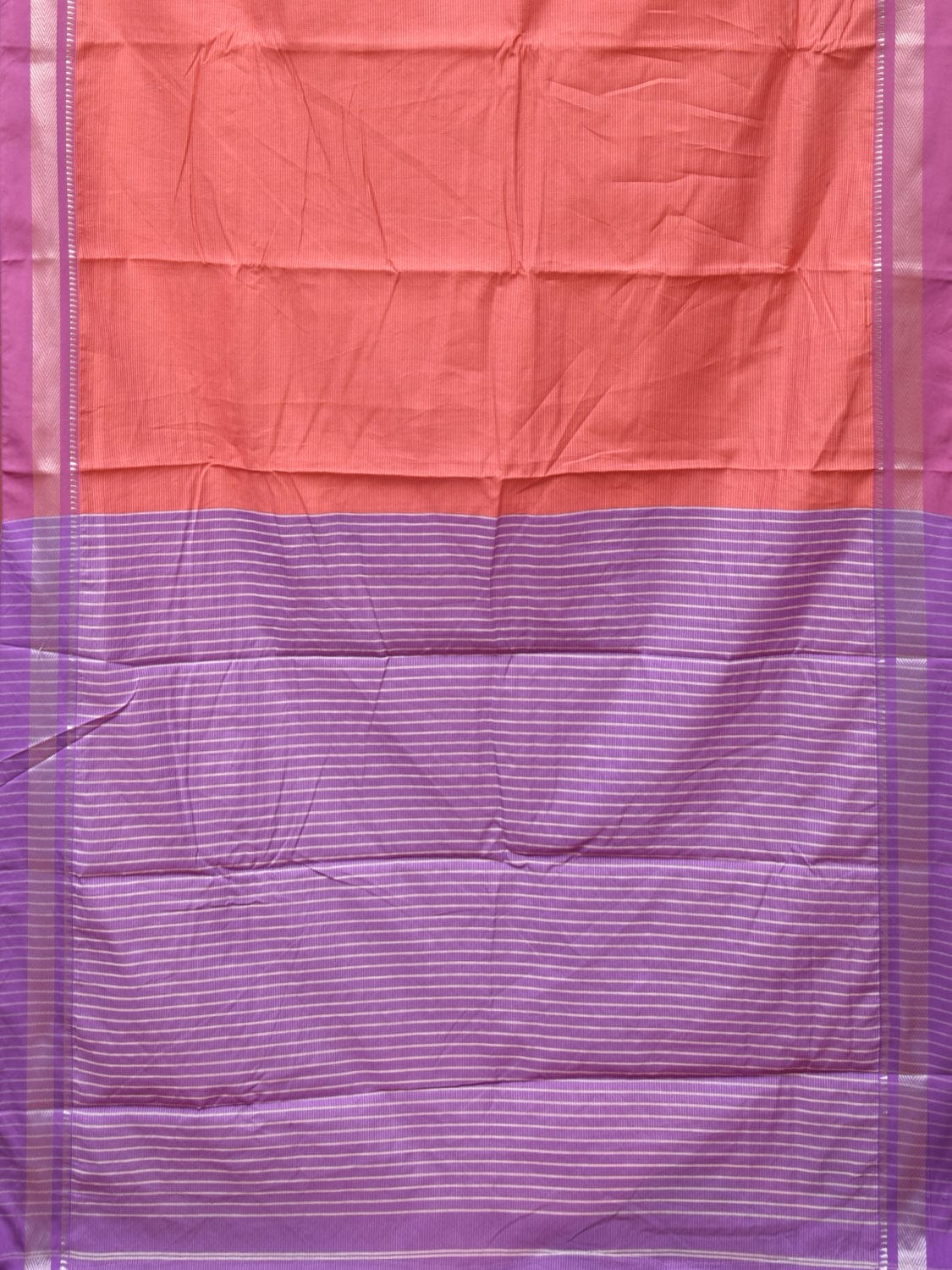 Peach and Lavender Bamboo Cotton Saree with Strips Design No Blouse bc0233