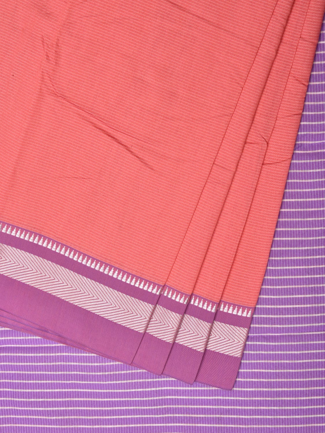 Peach and Lavender Bamboo Cotton Saree with Strips Design No Blouse bc0233