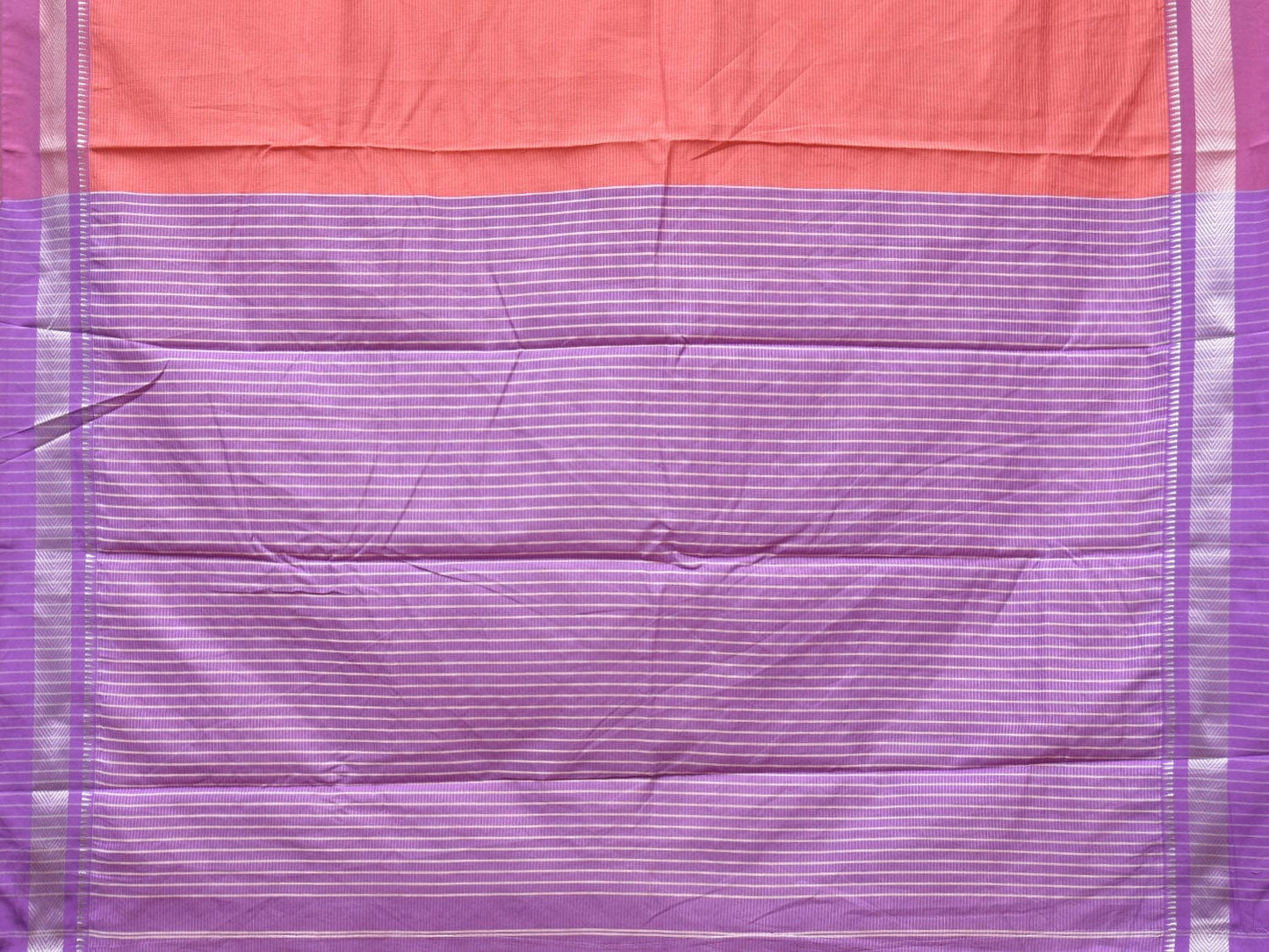Peach and Lavender Bamboo Cotton Saree with Strips Design No Blouse bc0233