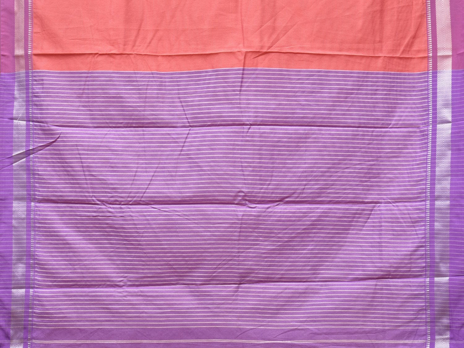 Peach and Lavender Bamboo Cotton Saree with Strips Design No Blouse bc0233