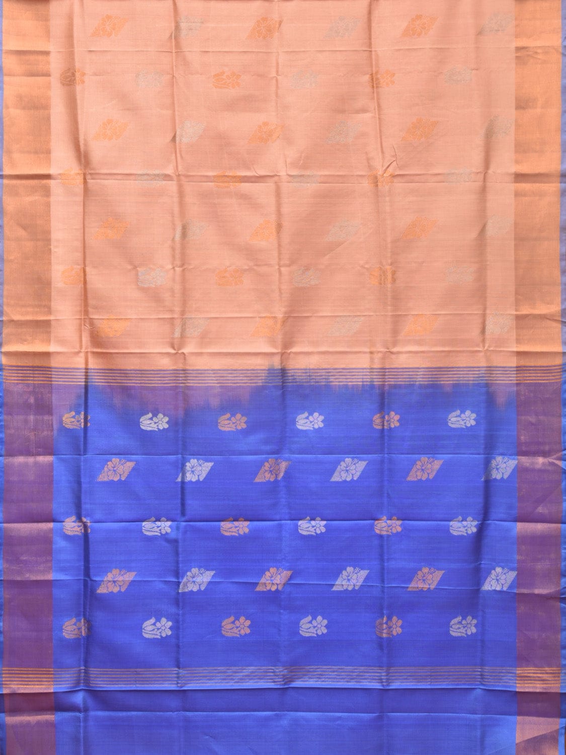 Peach and Light Blue Uppada Silk Handloom Saree with Body Buta Design u2096