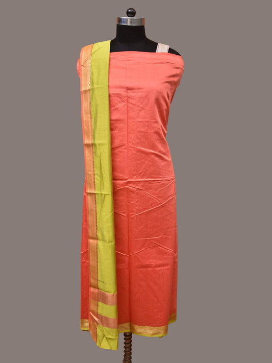 Peach and Light Green Bamboo Cotton Fabric and Dupatta with Zari Border Design f0249